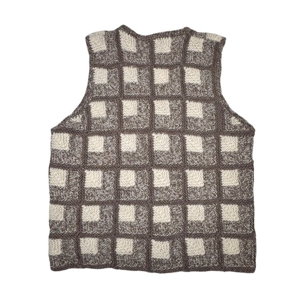 VTG Check Sweater Vest Sz.M Tan Cream Wool Hand Knit Cottage Academia Grandma - Picture 4 of 11